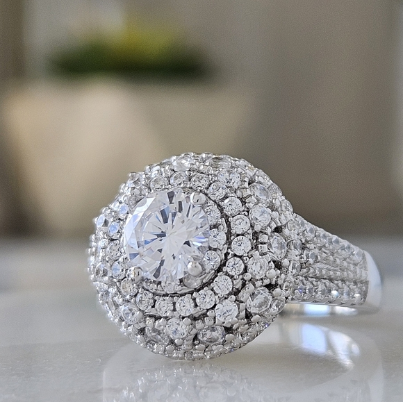 Vintage Style Victorian Double Halo Ring,  925 Sterling Silver - Picture 9 of 9